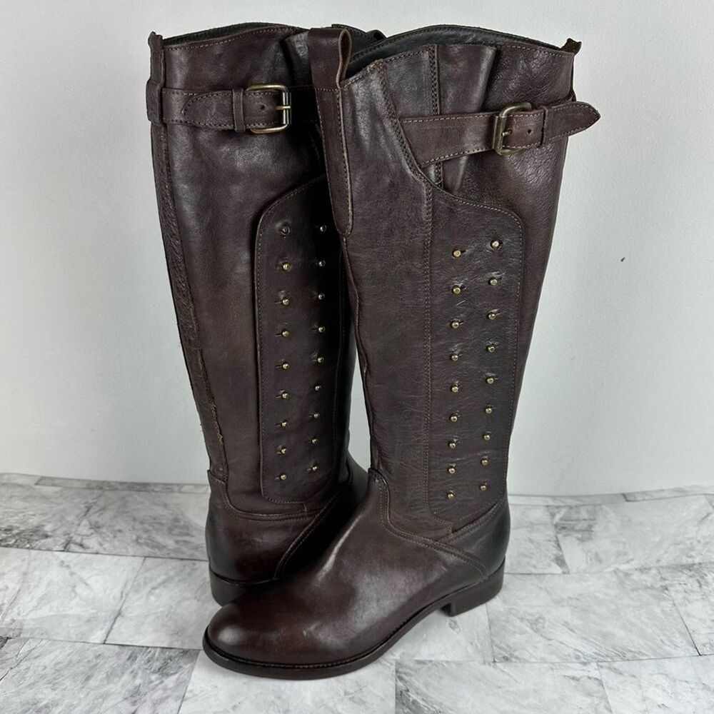 New Area Forte Anthropologie Lather Studded Riding Equestrian Boots sz 38 Italy
